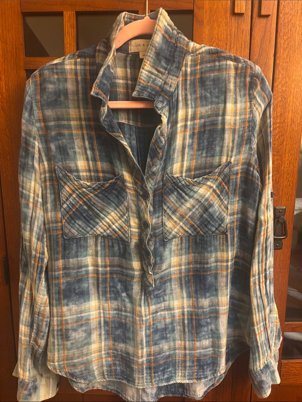 cloth & stone Blue and Tan Plaid Button-Down Shirt